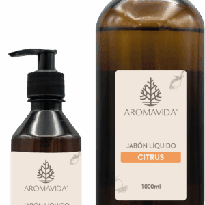 Jabón Líquido Citrus de Aromavida: fórmula natural y vegana que limpia suavemente, hidrata y deja un aroma fresco y energizante.
